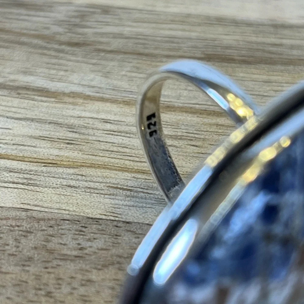 BLUE SODALITE GEMSTONE RING 925 SILVER OVERLAY SIZE 9.5 - Picture 5 of 8